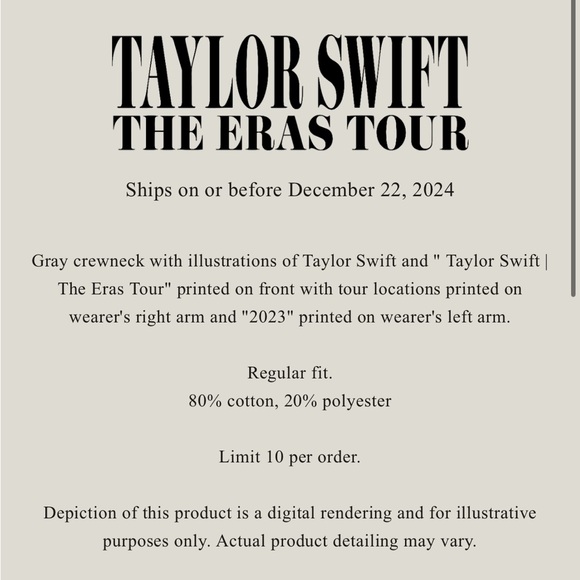 NEW Taylor Swift The Eras Tour Gray Crewneck - Picture 2 of 3
